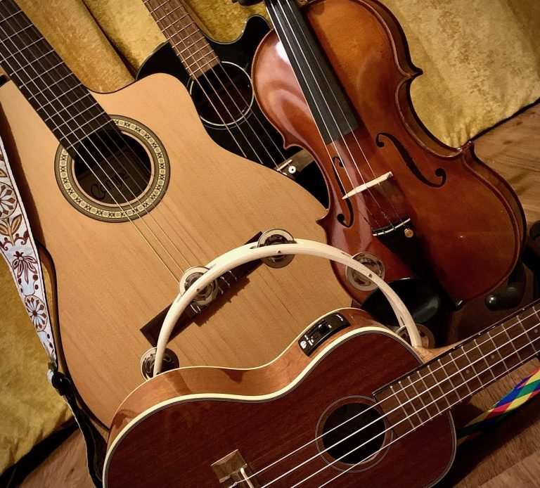 Acoustic guitars, violins & tambourines